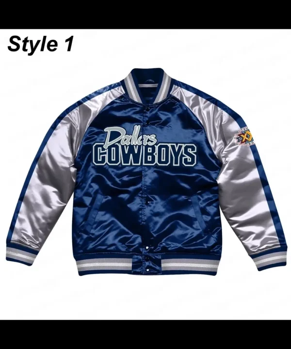 Navy Blue/Silver Dallas Cowboys Varsity Satin Jacket