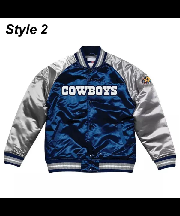 Navy Blue/Silver Dallas Cowboys Varsity Satin Jacket