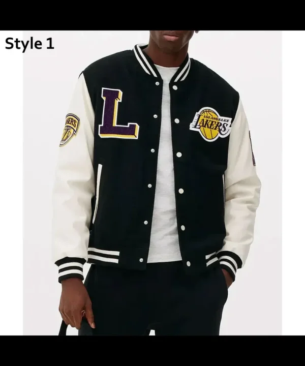 NBA LA Lakers Black and White Varsity Jacket