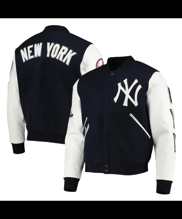 NY Yankees Navy Blue and White Letterman Jacket