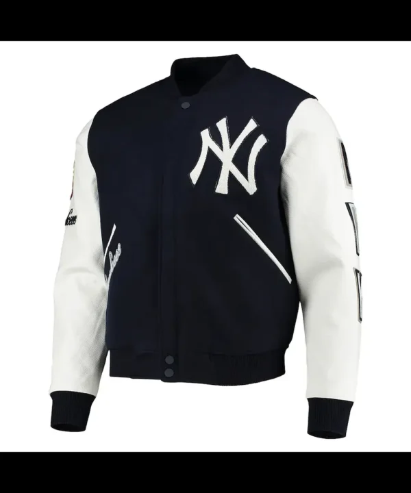 NY Yankees Navy Blue and White Letterman Jacket