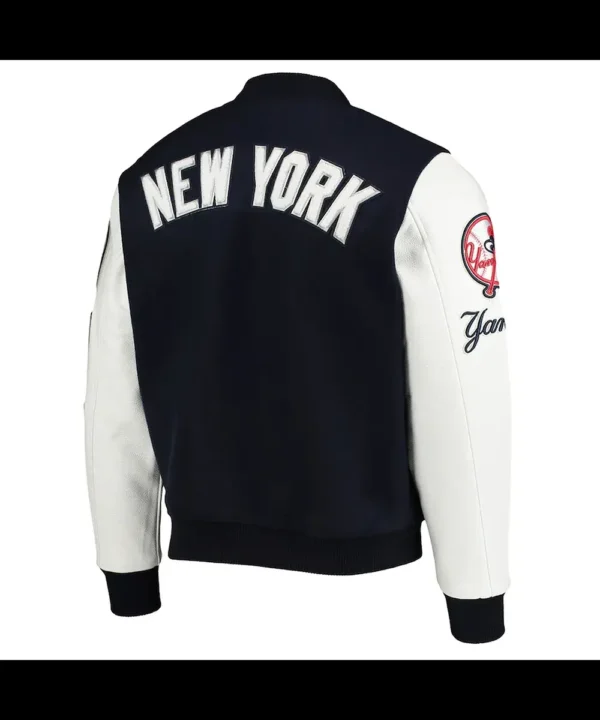 NY Yankees Navy Blue and White Letterman Jacket