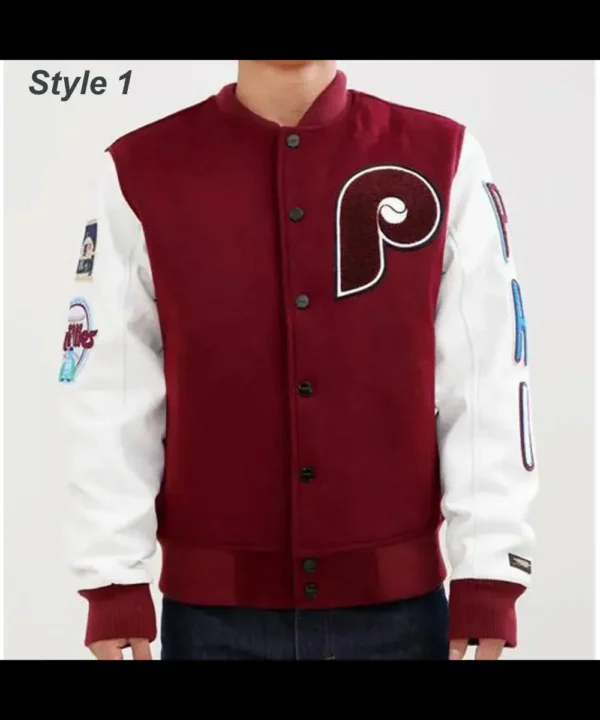 Philadelphia Phillies Letterman Burgundy and White Jacket