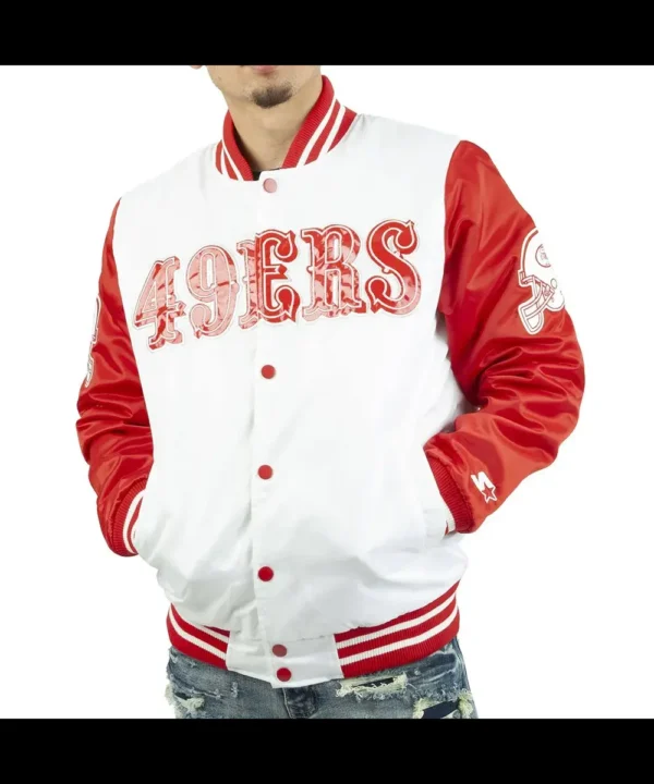 San Francisco 49ers White and Red Satin Jacket