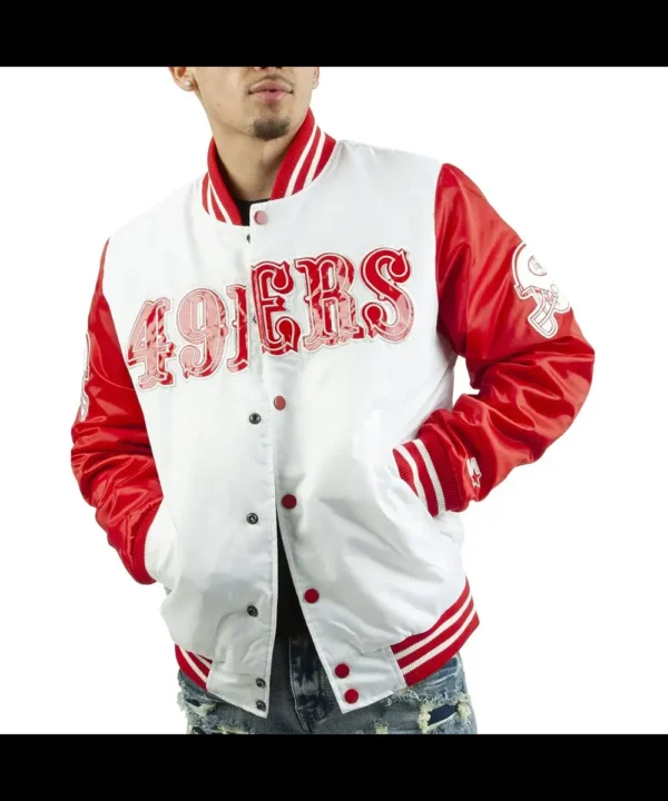 San Francisco 49ers White and Red Satin Jacket