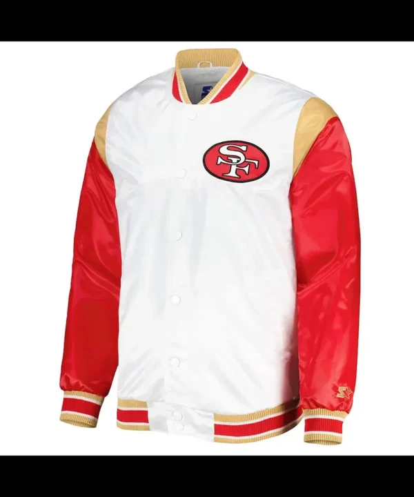 Throwback Warm Up Pitch San Francisco 49ers Varsity Satin Jacket