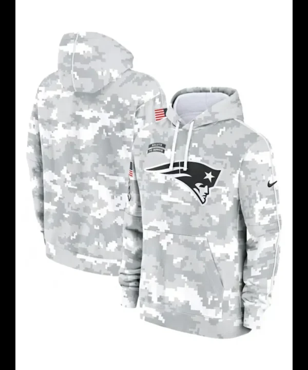 2024 New England Patriots Arctic Camo Salute to Service Hoodie