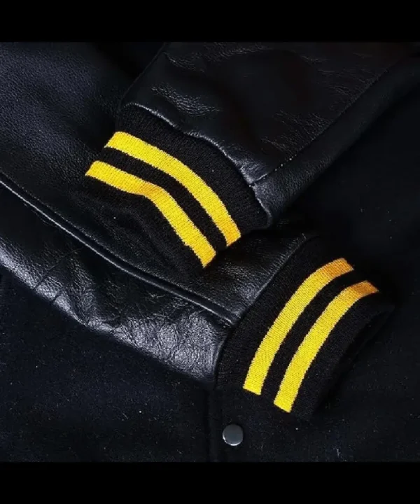 Black Varsity Jacket with Yellow Stripe