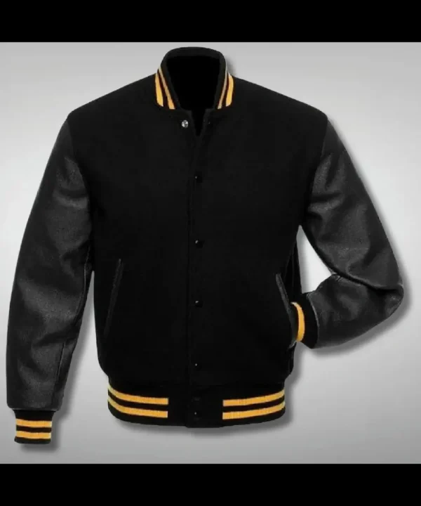 Black Varsity Jacket with Yellow Stripe