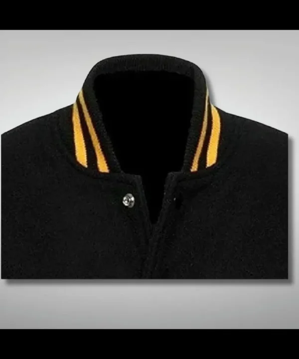 Black Varsity Jacket with Yellow Stripe