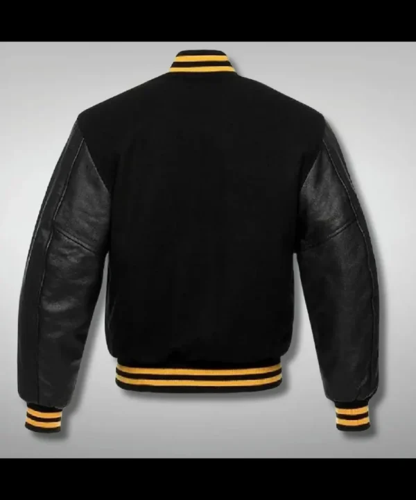 Black Varsity Jacket with Yellow Stripe