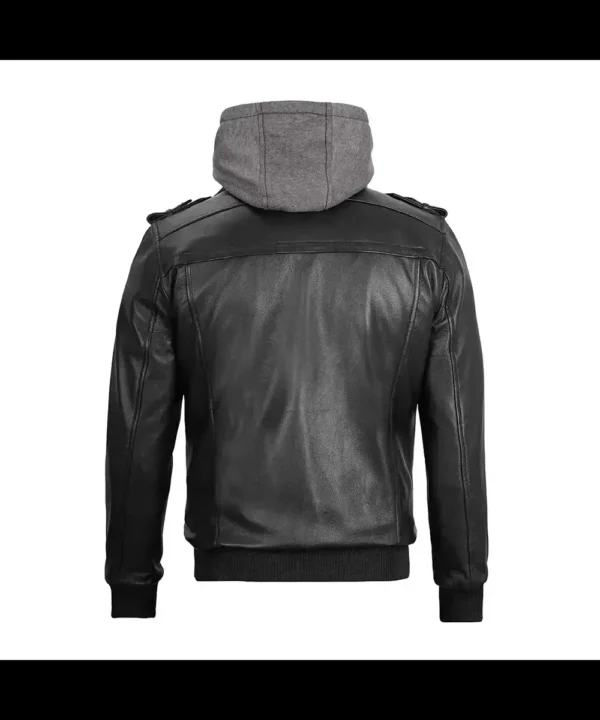 Ferndale Black Leather Bomber Jacket with Hood