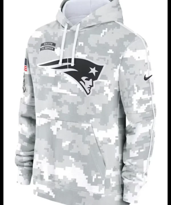 2024 New England Patriots Arctic Camo Salute to Service Hoodie