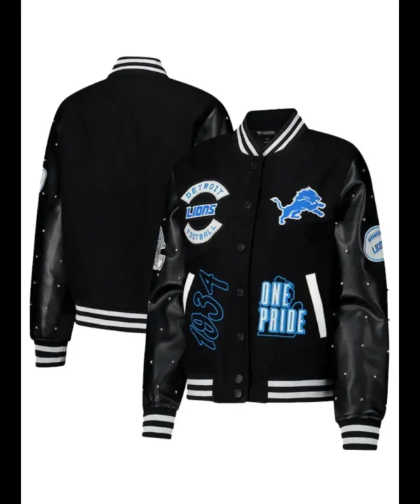 The Wild Collective Detroit Lions Black Sparkle Varsity Jacket