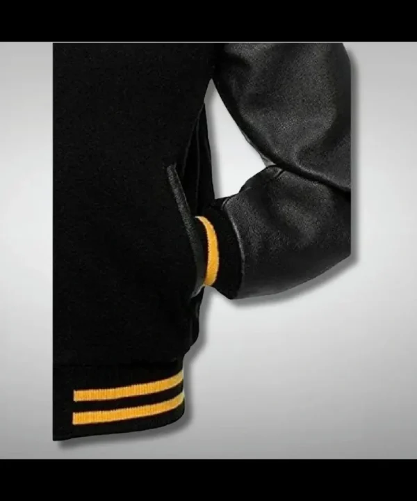 Black Varsity Jacket with Yellow Stripe