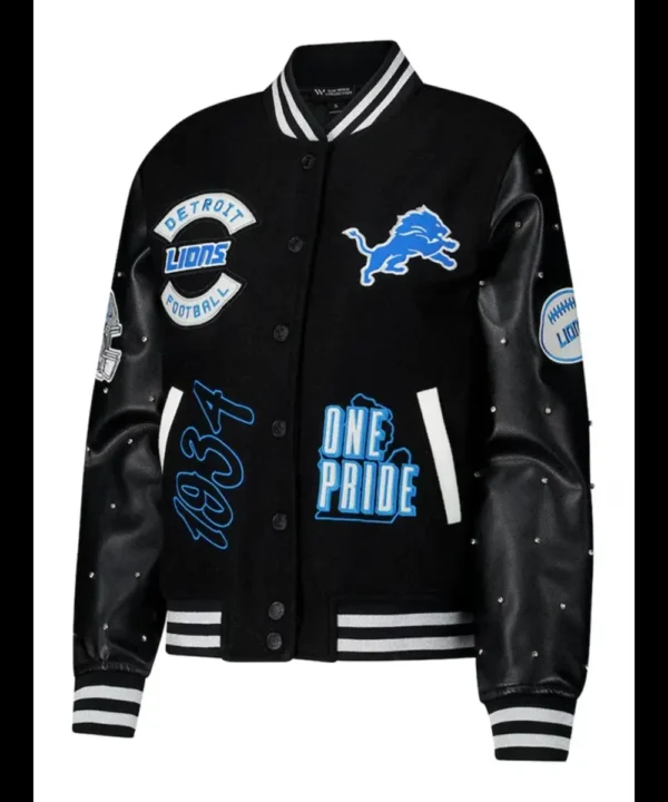 The Wild Collective Detroit Lions Black Sparkle Varsity Jacket