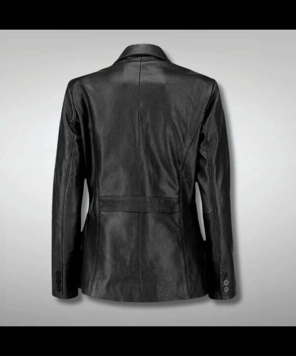 Women's Two-Button Slim Fit Black Leather Blazer