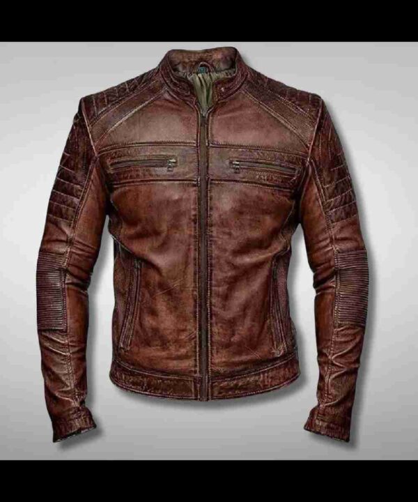 Men's Distressed Brown Cafe Racer Leather Jacket