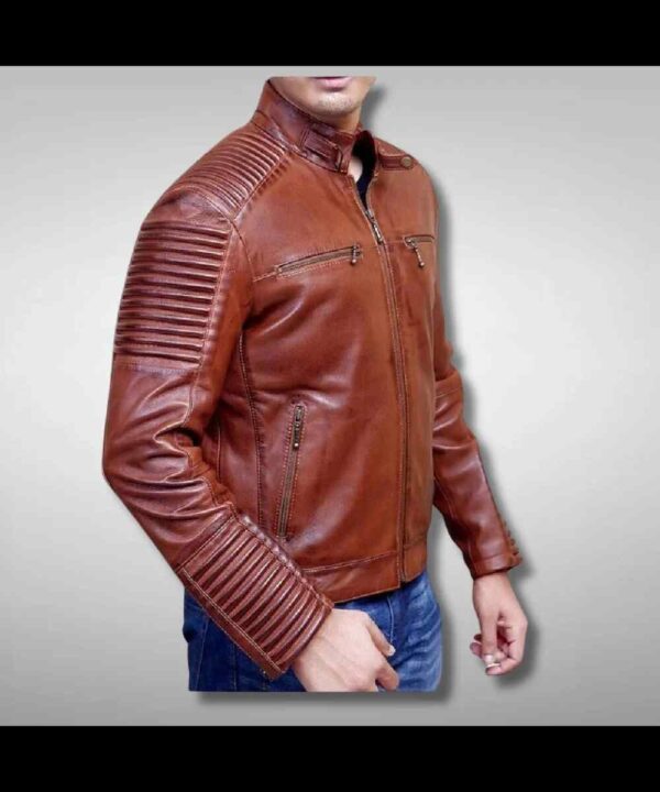 Men's Cafe Racer Leather Brown Biker Jacket