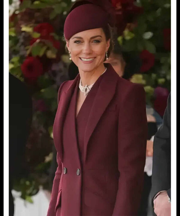 Kate Middleton Alexander McQueen Long Burgundy Coat