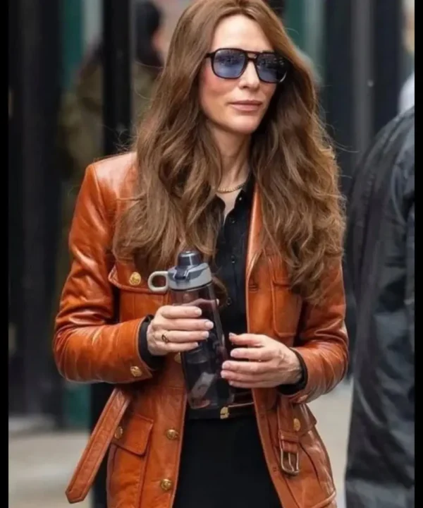 Black Bag 2025 Cate Blanchett Brown Leather Jacket