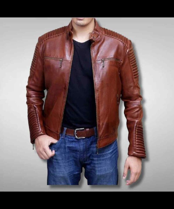 Men's Cafe Racer Leather Brown Biker Jacket