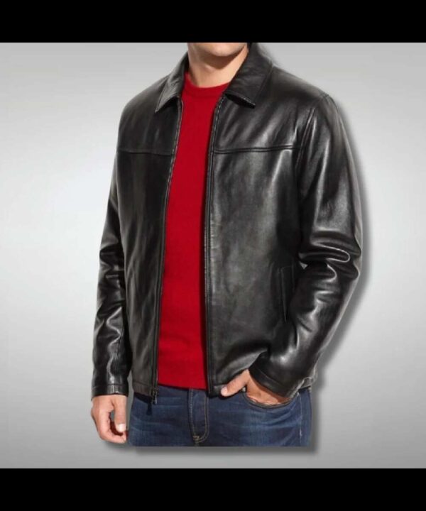 Mens Cafe Racer Motorcycle Black Leather Jacket