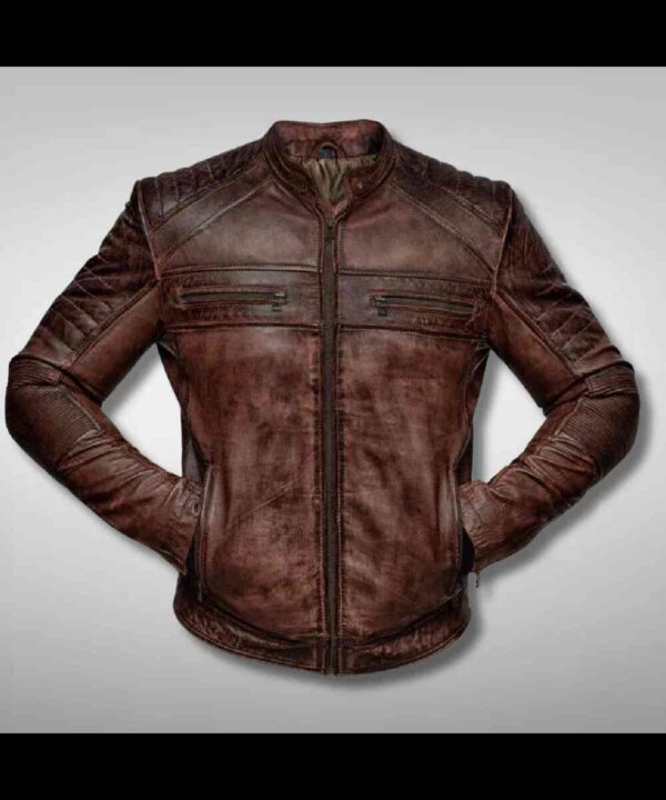 Men's Distressed Brown Cafe Racer Leather Jacket