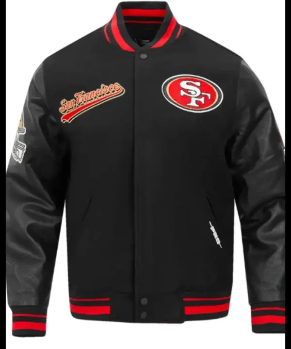 San Francisco 49ers Script Tail Classic Black Varsity Jacket