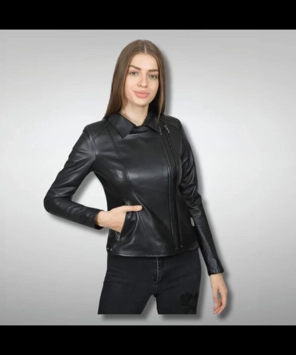 Women's Slim Fit Black Leather Moto Jacket