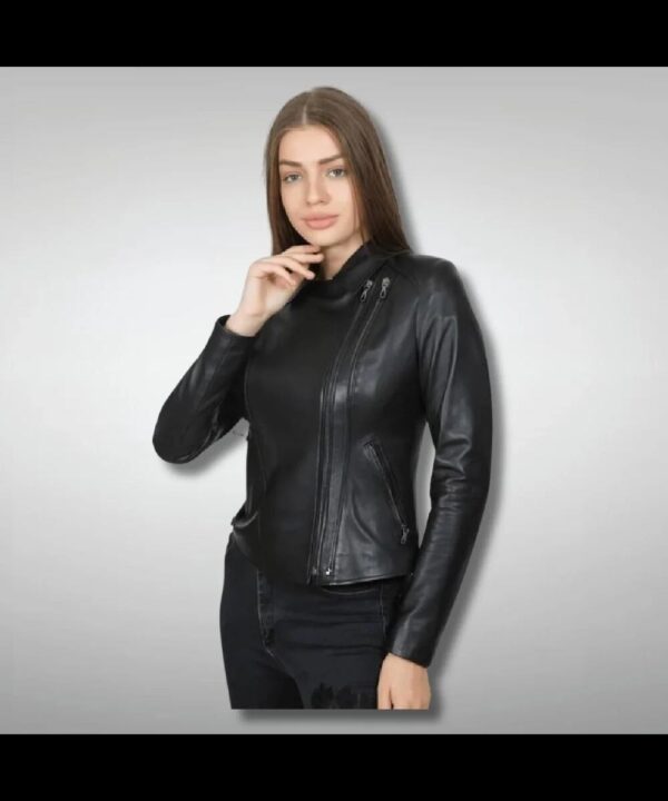 Women's Slim Fit Black Leather Moto Jacket