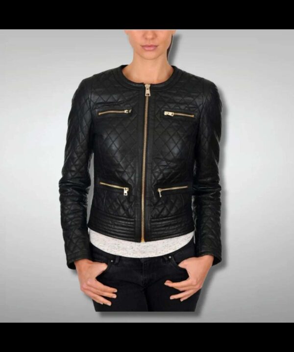 Womens Black Slim Fit Diamond Quilted Jacket