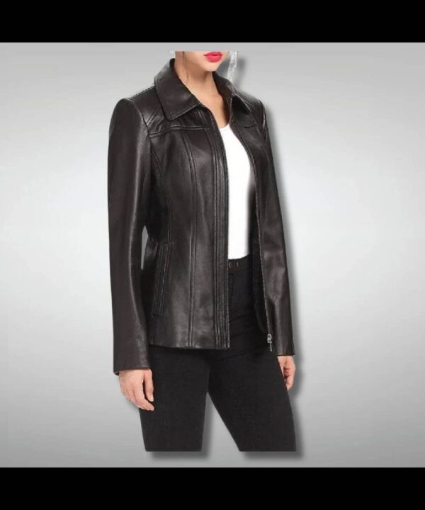 Women's Slim-Fit Fashion Coat Style Black Leather Jacket