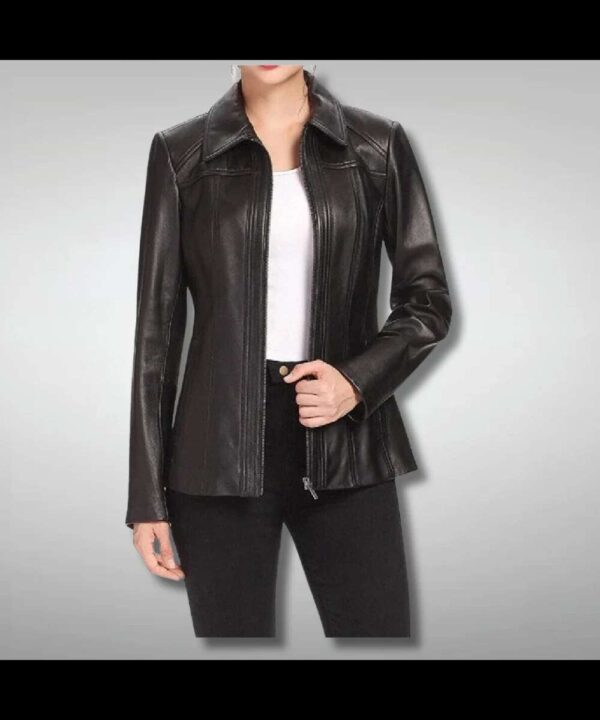 Women's Slim-Fit Fashion Coat Style Black Leather Jacket