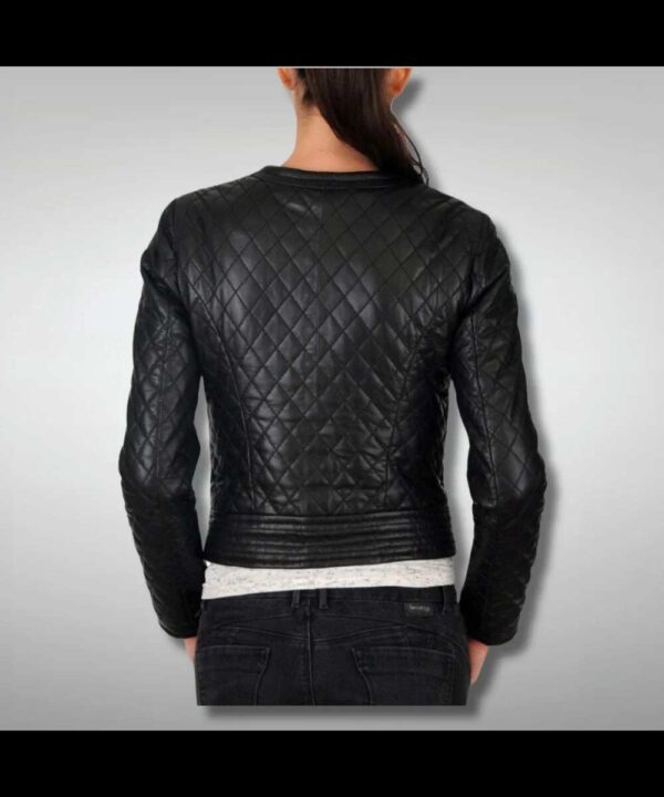 Womens Black Slim Fit Diamond Quilted Jacket