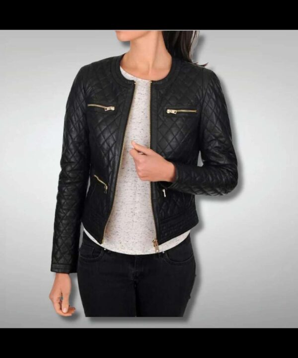 Womens Black Slim Fit Diamond Quilted Jacket