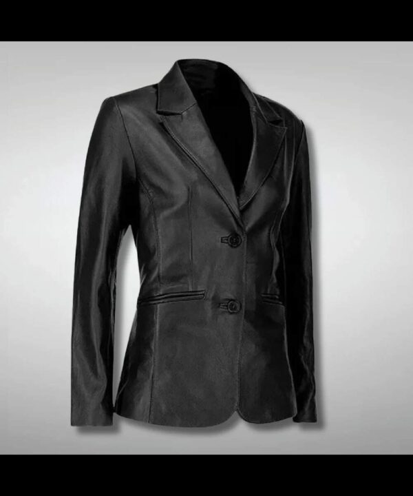 Women's Two-Button Slim Fit Black Leather Blazer