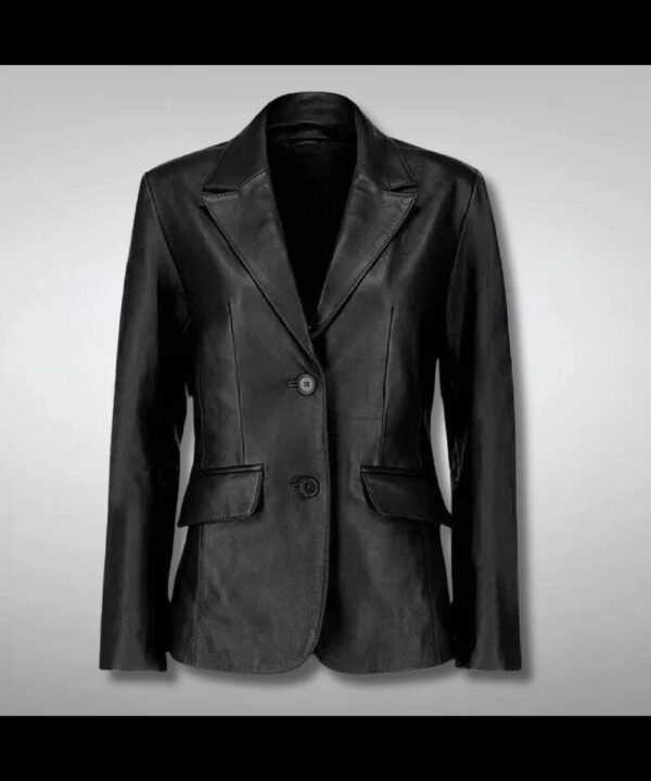 Women's Two-Button Slim Fit Black Leather Blazer