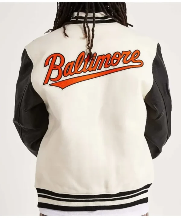 Baltimore Orioles Black and Off White Varsity Jacket