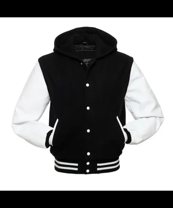 Black and White Hooded Varsity Jacket