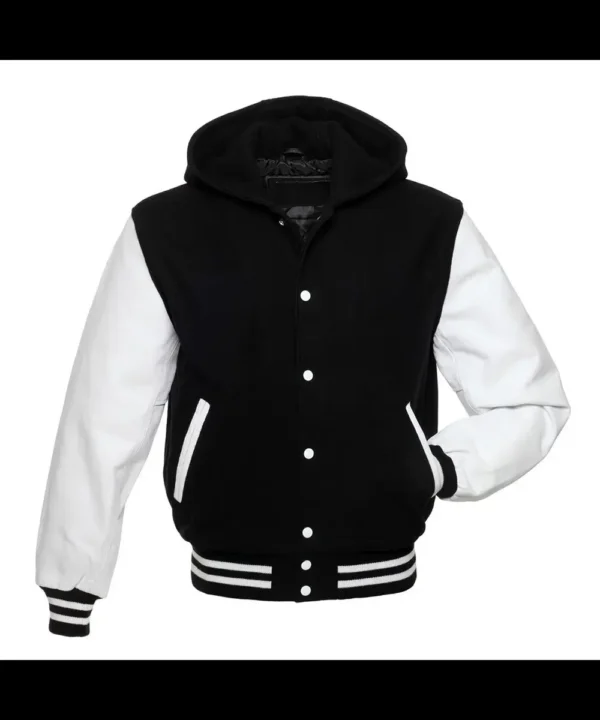 Black and White Hooded Varsity Jacket