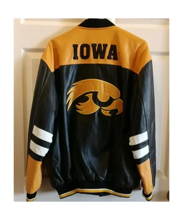 Black Iowa Hawkeyes Varsity Leather Jacket