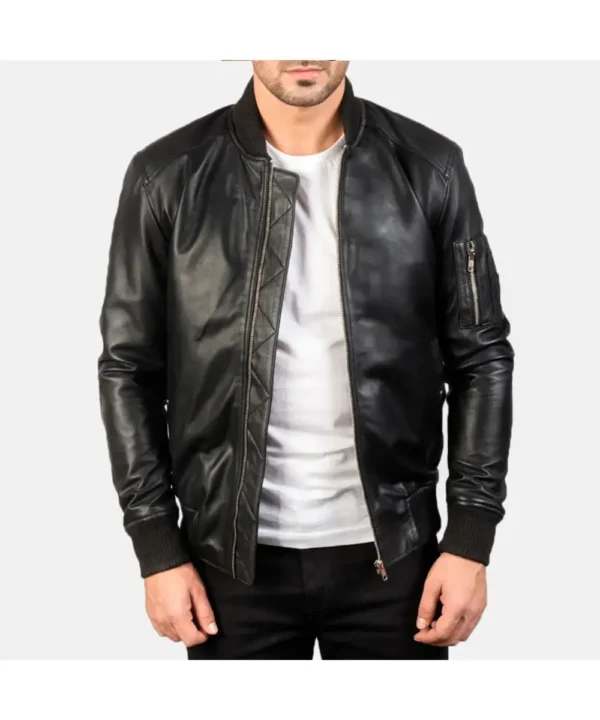 Bomber Black Leather MA-1 Jacket