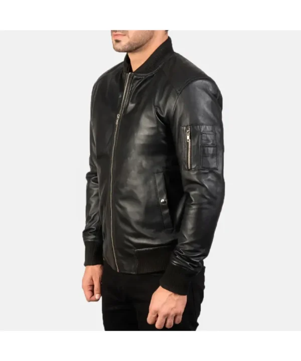 Bomber Black Leather MA-1 Jacket