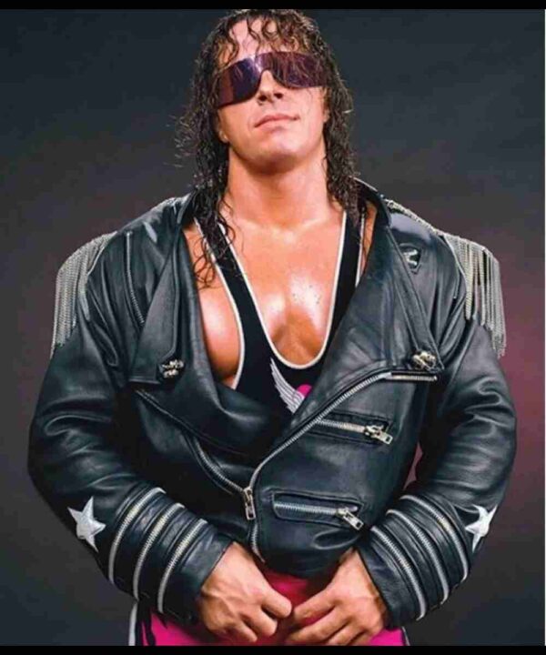 WWE Bret Hart The Hitman Zipper Leather Jacket