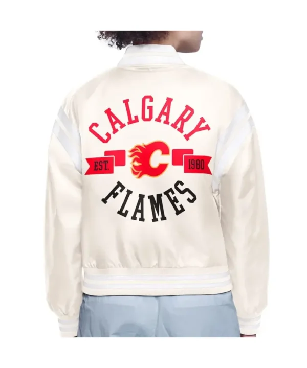 Calgary Flames Printed Logo Varsity Satin Jacket