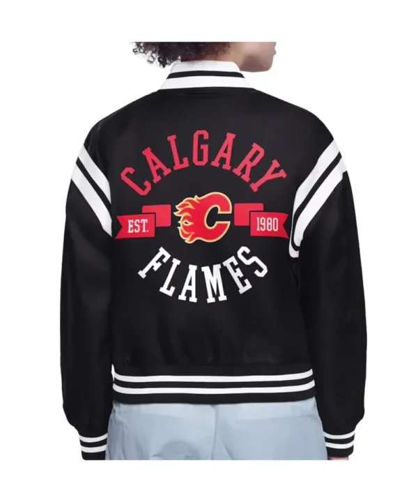 Calgary Flames Printed Logo Varsity Satin Jacket