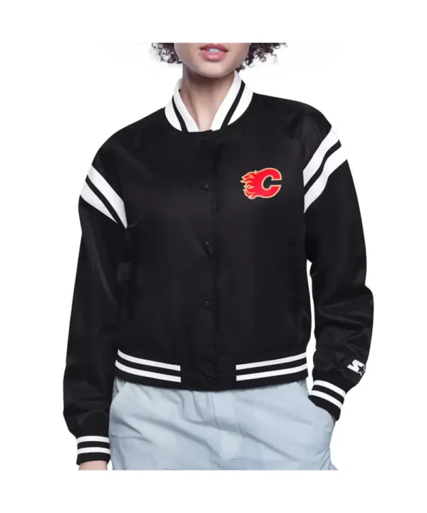 Calgary Flames Printed Logo Varsity Satin Jacket