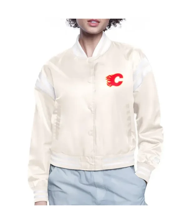 Calgary Flames Printed Logo Varsity Satin Jacket