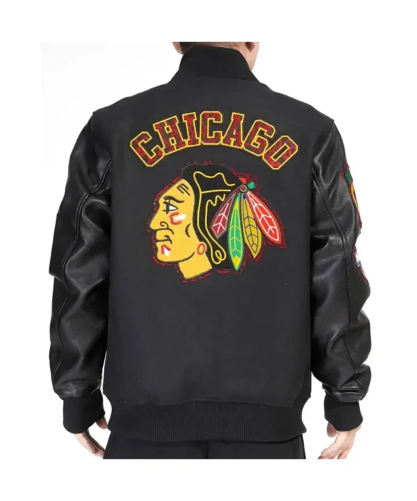 Chicago Blackhawks Animal Patches Black Varsity Jacket